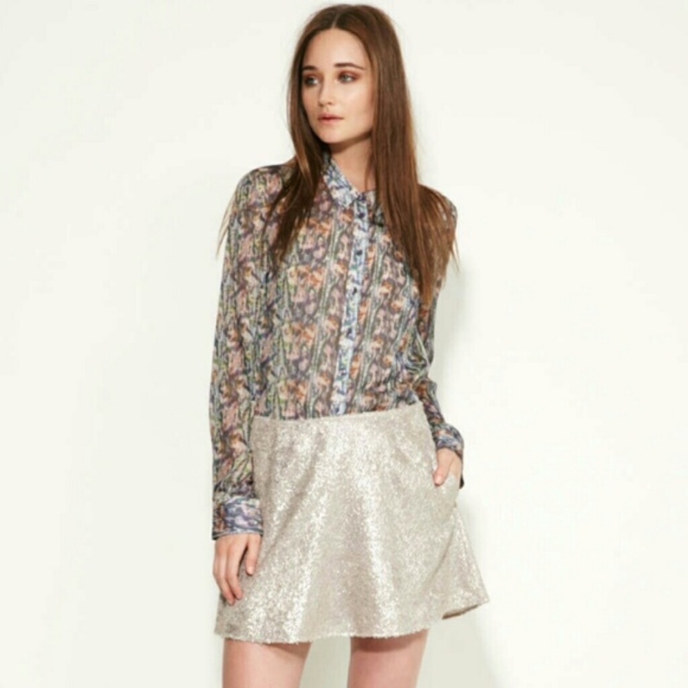 Theyskens' Theory Silver Fuzzy Mini Skirt